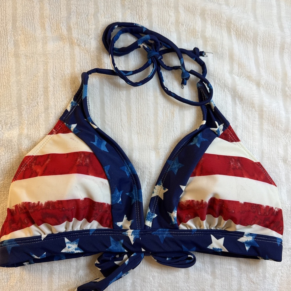 Catalina Women's Size Small American Flag July 4th‎ Halter Tie Bikini Swim Top